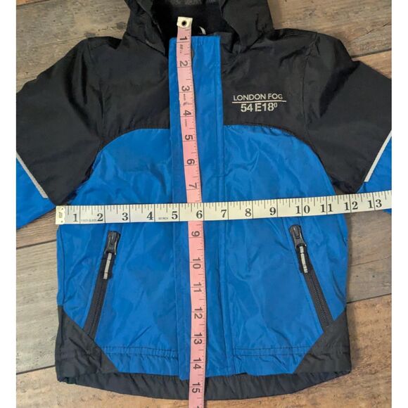 London Fog Toddler Boys 18M Blue Black Fleece Lined Hooded Rain Jacket - Picture 4 of 5